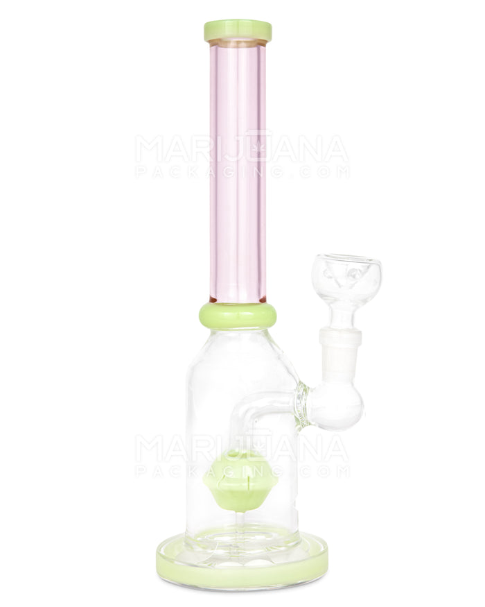 Orb Percolator Glass Straight Water Pipe w/ Thick Base | 10in Tall - 14mm Bowl - Slime & Pink Image