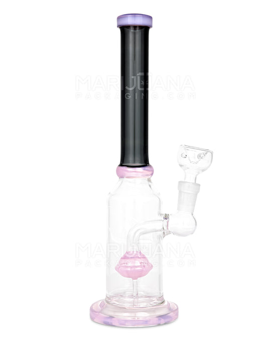 Orb Percolator Glass Straight Water Pipe w/ Thick Base | 10in Tall - 14mm Bowl - Pink & Smoke - 1