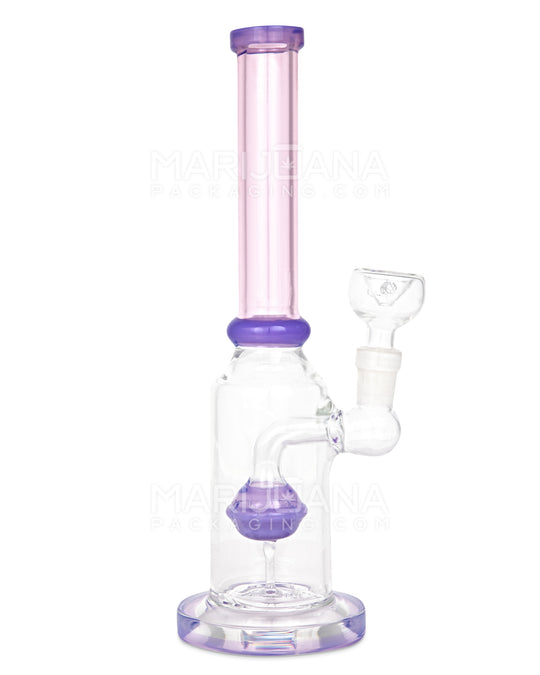 Straight Neck Orb Percolator Glass Straight Water Pipe w/ Thick Base | 10in Tall - 14mm Bowl - Milky Purple & Pink - 1