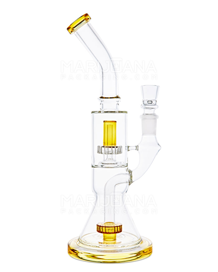 Double Chamber | Bent Neck Showerhead Perc Glass Beaker Water Pipe w/ Thick Base | 12in Tall - 18mm Bowl - Yellow Image