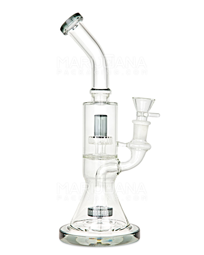 Double Chamber | Bent Neck Showerhead Perc Glass Beaker Water Pipe w/ Thick Base | 12in Tall - 18mm Bowl - Smoke Image