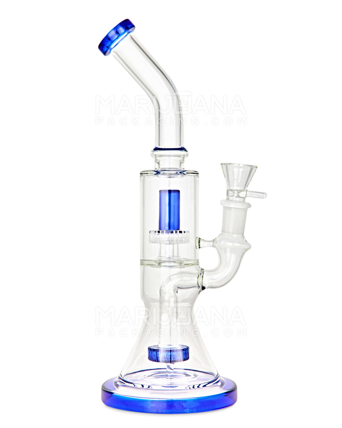 Double Chamber | Bent Neck Showerhead Perc Glass Beaker Water Pipe w/ Thick Base | 12in Tall - 18mm Bowl - Blue Image