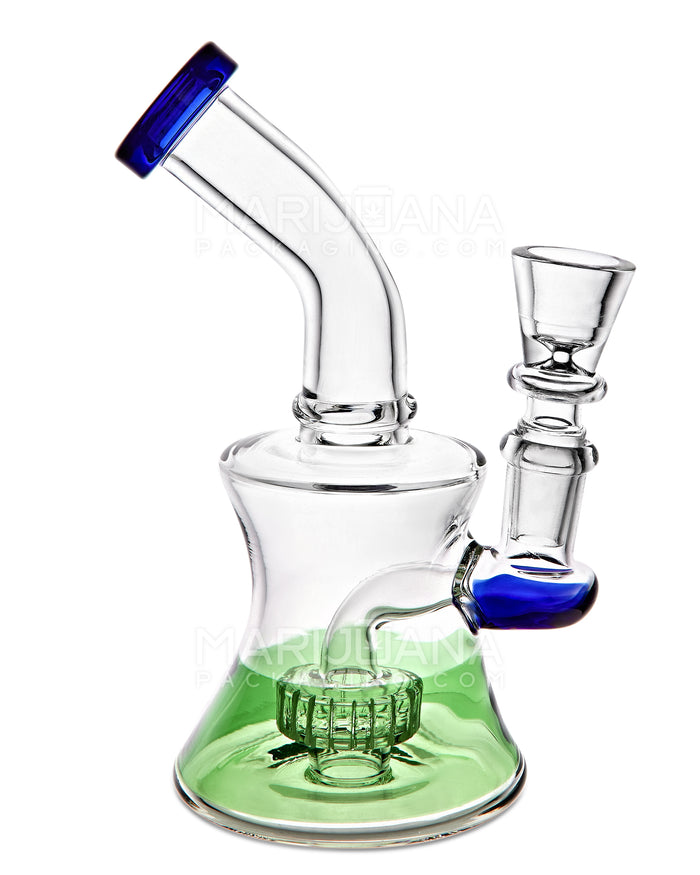 Bent Neck Showerhead Perc Glass Bell Water Pipe | 6.5in Tall - 14mm Bowl - Blue & Green Image