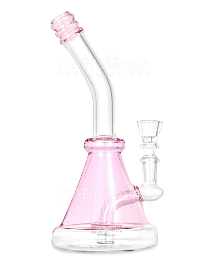 Bent Neck Showerhead Percolator Glass Beaker Water Pipe | 10in Tall - 14mm Bowl - Pink Image