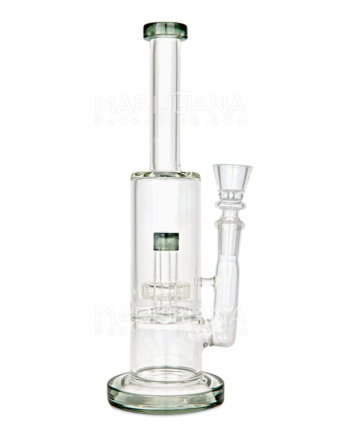 Double Chamber | Straight Neck Showerhead Perc Glass Water Pipe w/ Thick Base | 10in Tall - 14mm Bowl - Smoke Image