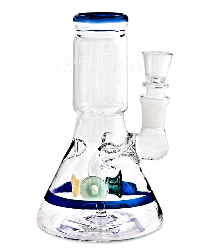 Straight Neck Megaphone Perc Glass Beaker Water Pipe w/ Ice Catcher | 6in Tall - 14mm Bowl - Blue Image