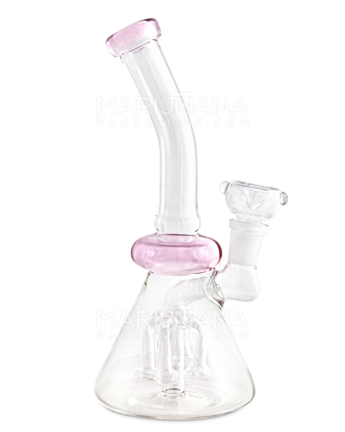 Bent Neck Fruit-Tree Perc Glass Beaker Water Pipe | 8in Tall - 14mm Bowl - Pink Image