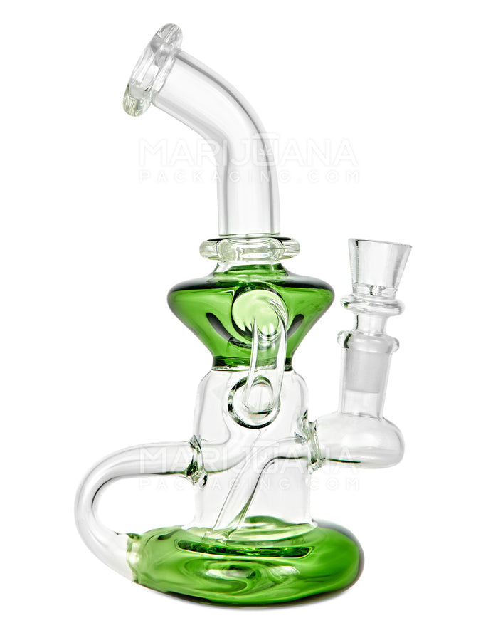 Bent Neck Diffused Perc Glass Water Pipe w/ Recycler | 8in Tall - 14mm Bowl - Green Image