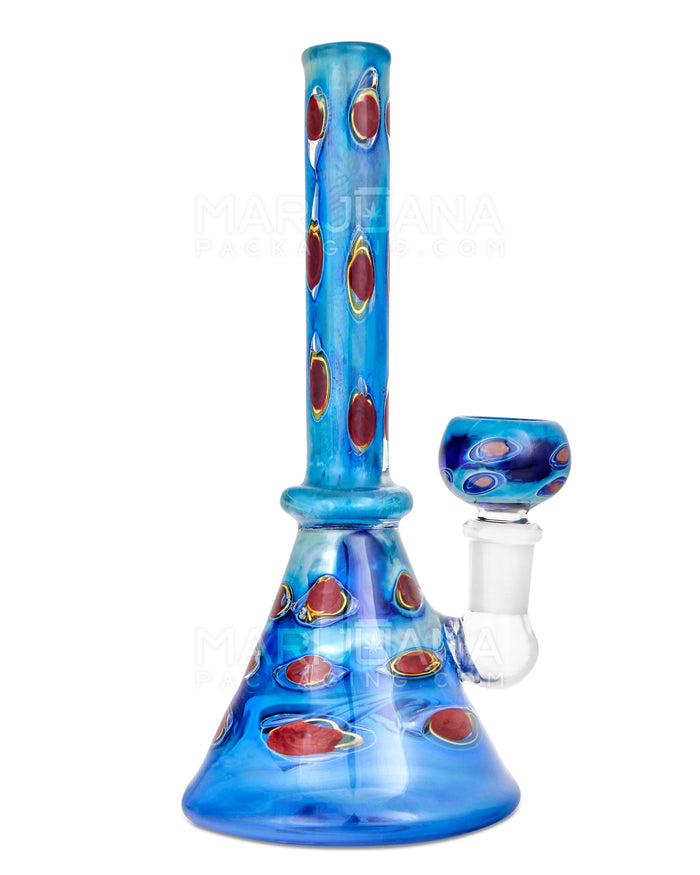 Straight Neck Dot Stack Glass Beaker Water Pipe | 8in Tall - 14mm Bowl - Blue Image