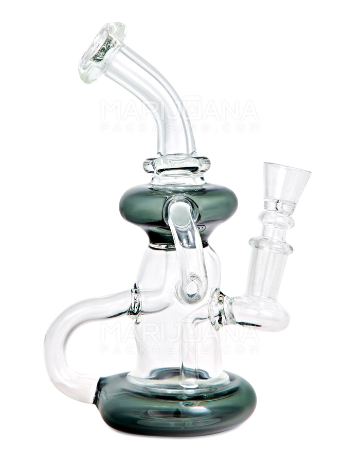 Bent Neck Diffused Perc Glass Water Pipe w/ Recycler | 8in Tall - 14mm Bowl - Black Image