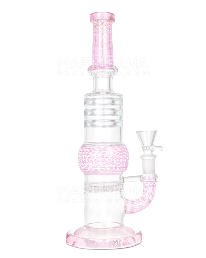 Straight Neck Honeycomb Perc Zanfirico Glass Water Pipe w/ Ice Catcher | 11in Tall - 14mm Bowl - Pink Image