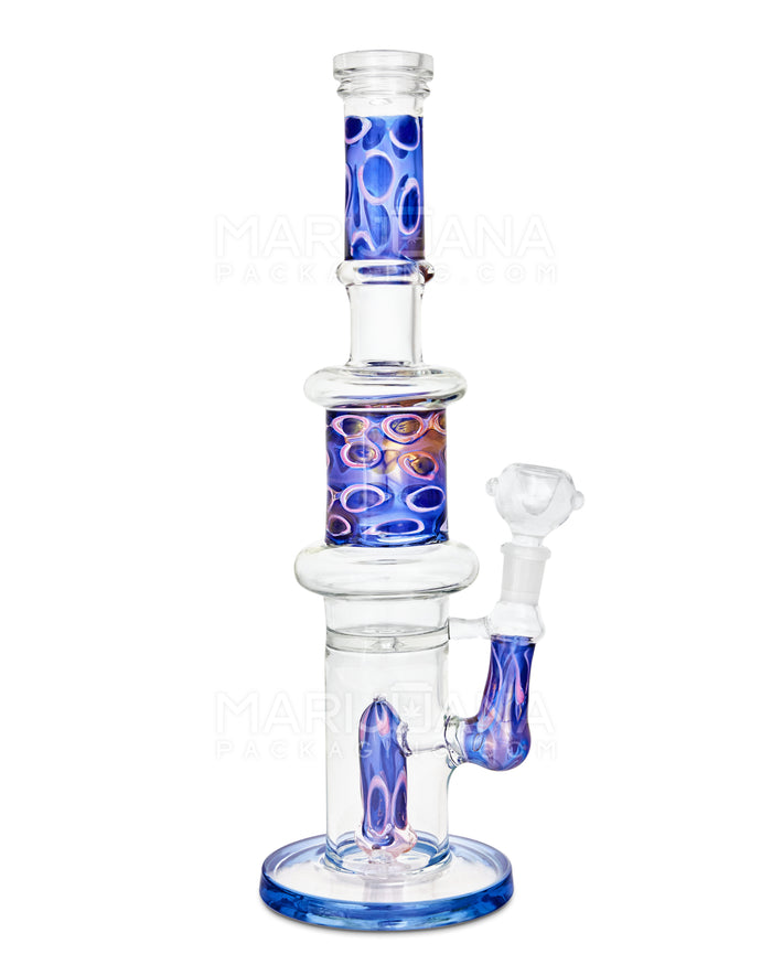 Double Chamber | Dot Stack Barrel Perc Glass Water Pipe w/ Thick Base | 13in Tall - 14mm Bowl - Blue Image