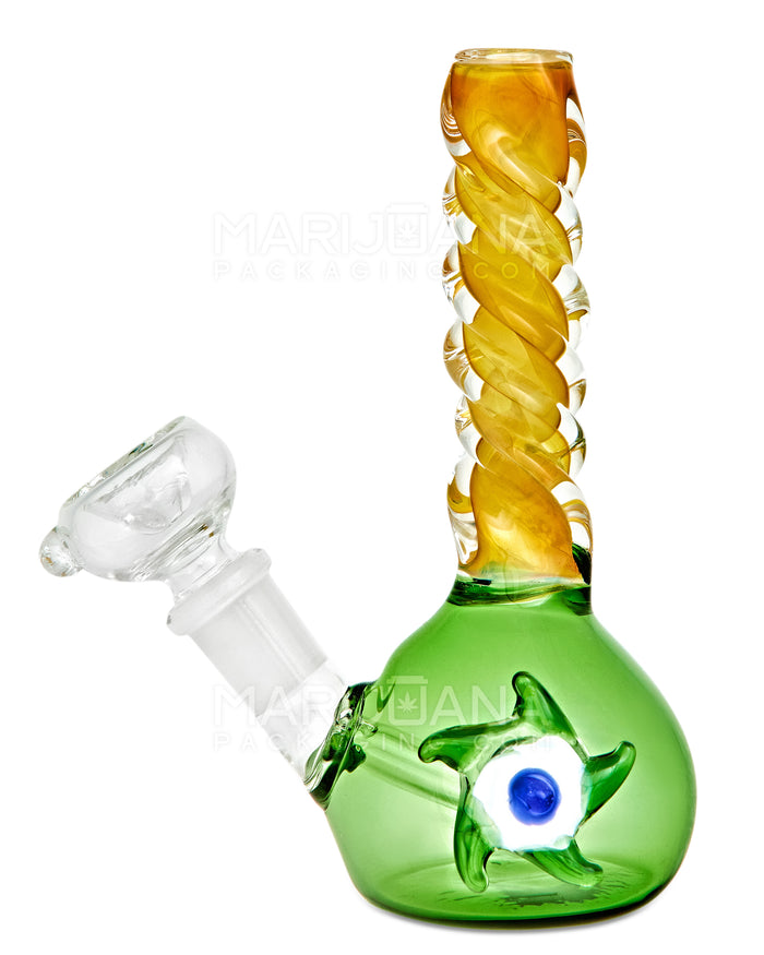 Spiral Neck Gold Fumed Glass Beaker Water Pipe w/ Eyed Shuriken | 6in Tall - 14mm Bowl - Green Image