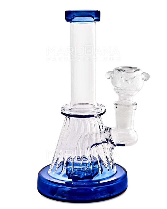 Straight Neck Showerhead Perc Ribbed Glass Beaker Water Pipe | 6in Tall - 14mm Bowl - Blue Image