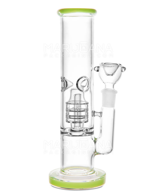 Double Chamber | Straight Neck Matrix Perc Glass Water Pipe w/ Ice Catcher & Thick Base | 8in Tall - 14mm Bowl - Slime - 1