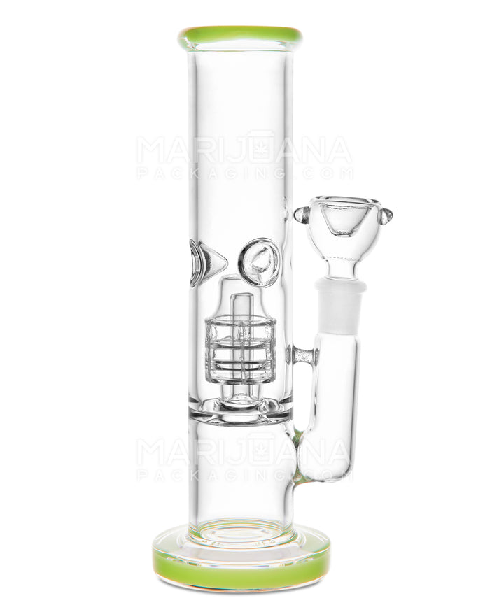 Double Chamber | Straight Neck Matrix Perc Glass Water Pipe w/ Ice Catcher & Thick Base | 8in Tall - 14mm Bowl - Slime Image