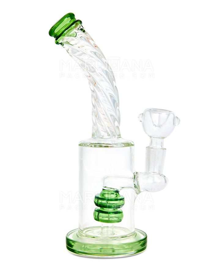 Spiral Neck Matrix Perc Glass Water Pipe w/ Thick Base | 8in Tall - 14mm Bowl - Green Image