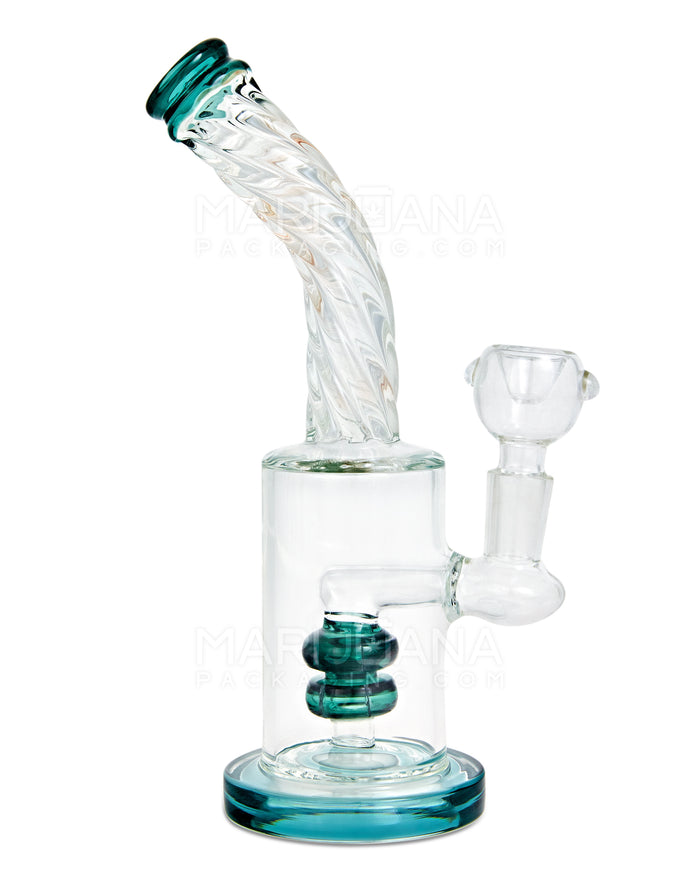 Spiral Neck Matrix Perc Glass Water Pipe w/ Thick Base | 8in Tall - 14mm Bowl - Teal Image