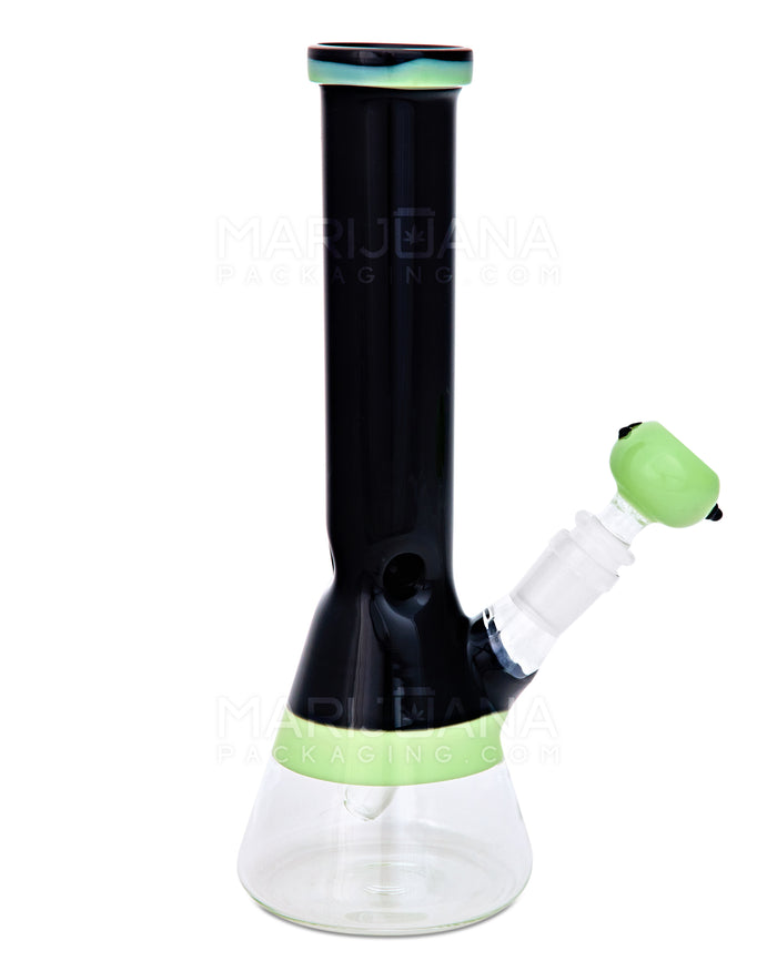 Painted Straight Neck Diffused Downstem Glass Beaker Water Pipe | 10in Tall - 14mm Bowl - Slime & Black Image