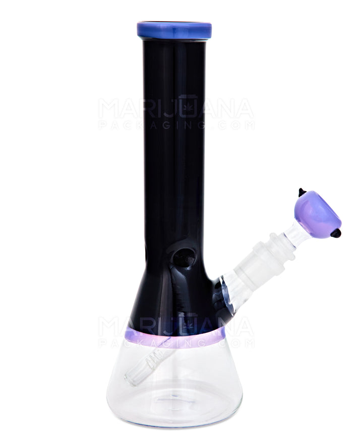 Painted Straight Neck Diffused Downstem Glass Beaker Water Pipe | 10in Tall - 14mm Bowl - Purple & Black Image