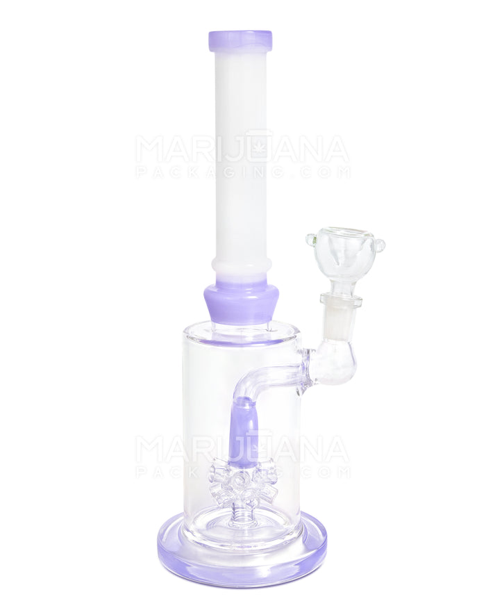 Straight Neck Atomic Donut Perc Glass Water Pipe w/ Thick Base | 10.5in Tall - 14mm Bowl - Milky Purple Image