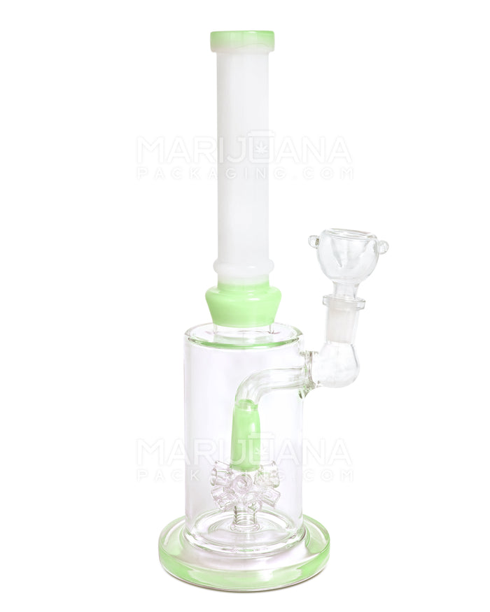 Straight Neck Atomic Donut Perc Glass Water Pipe w/ Thick Base | 10.5in Tall - 14mm Bowl - Slime Image