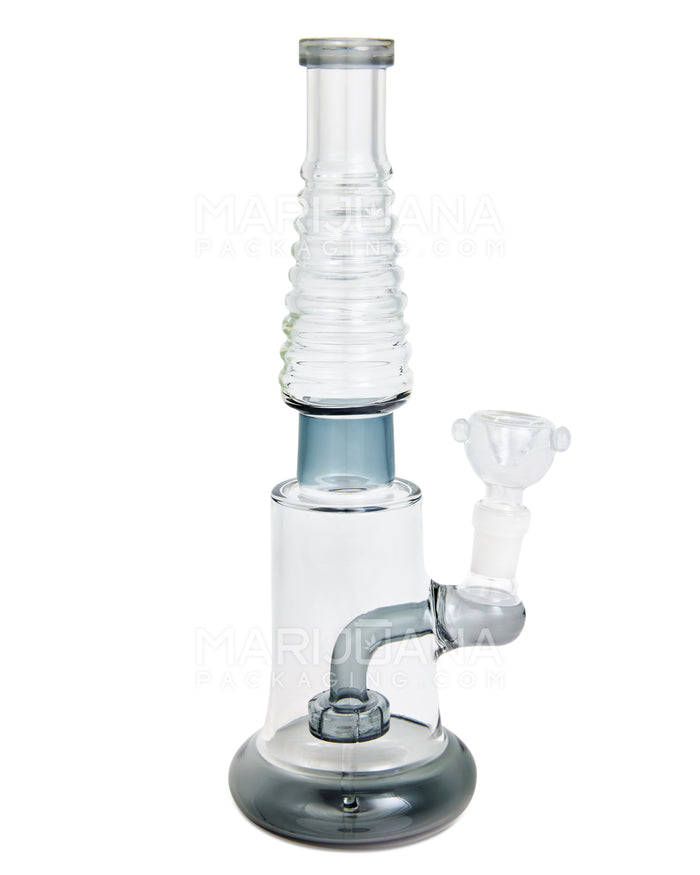 Ribbed Neck Showerhead Perc Glass Water Pipe w/ Donut Base | 10in Tall - 14mm Bowl - Smoke Image