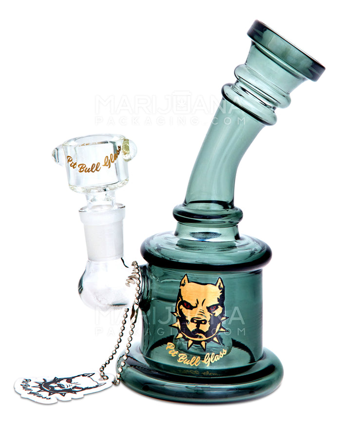 PIT BULL | Ringed Bent Neck Circ Perc Glass Water Pipe w/ Thick Base | 6.5in Tall - 14mm Bowl - Smoked Teal Image