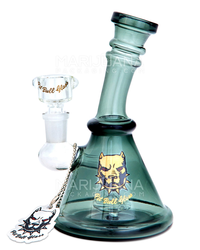 PIT BULL | Ringed Bent Neck Circ Perc Glass Beaker Water Pipe | 6.5in Tall - 14mm Bowl - Smoked Teal Image