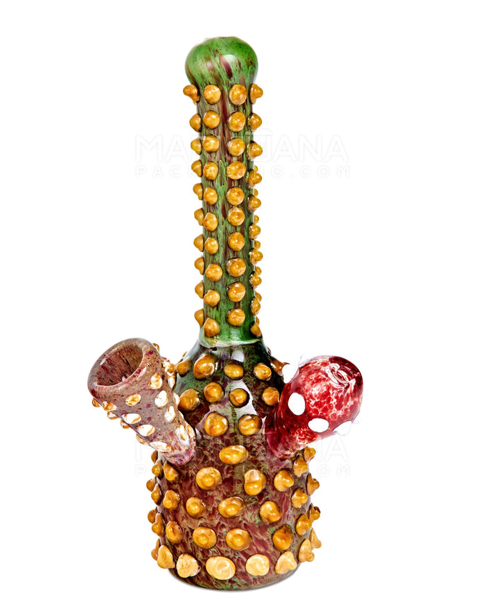 Heady | Straight Neck Color Pull Barnacle Beaded Thick Glass Water Pipe | 9.5in Tall - Glass Carb Hole - Green & Red Image