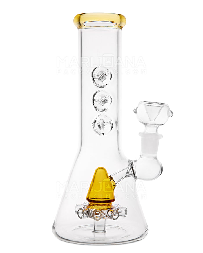 Straight Neck Atomic Perc Glass Beaker Water Pipe w/ Ice Catcher | 10in Tall - 14mm Bowl - Amber Image