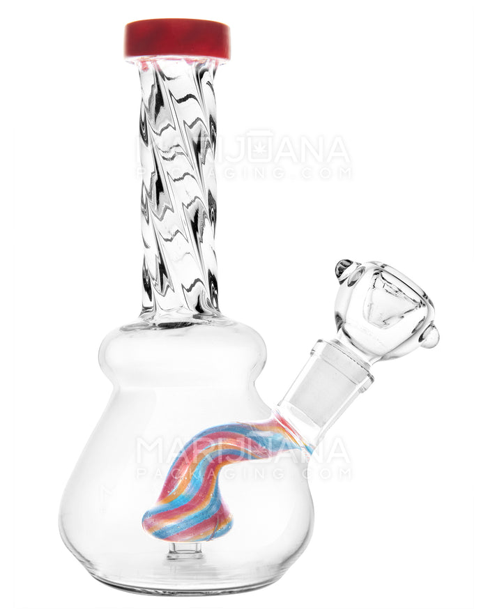 Spiral Neck Painted Circ Perc Glass Beaker Water Pipe | 6in Tall - 14mm Bowl - Red Image