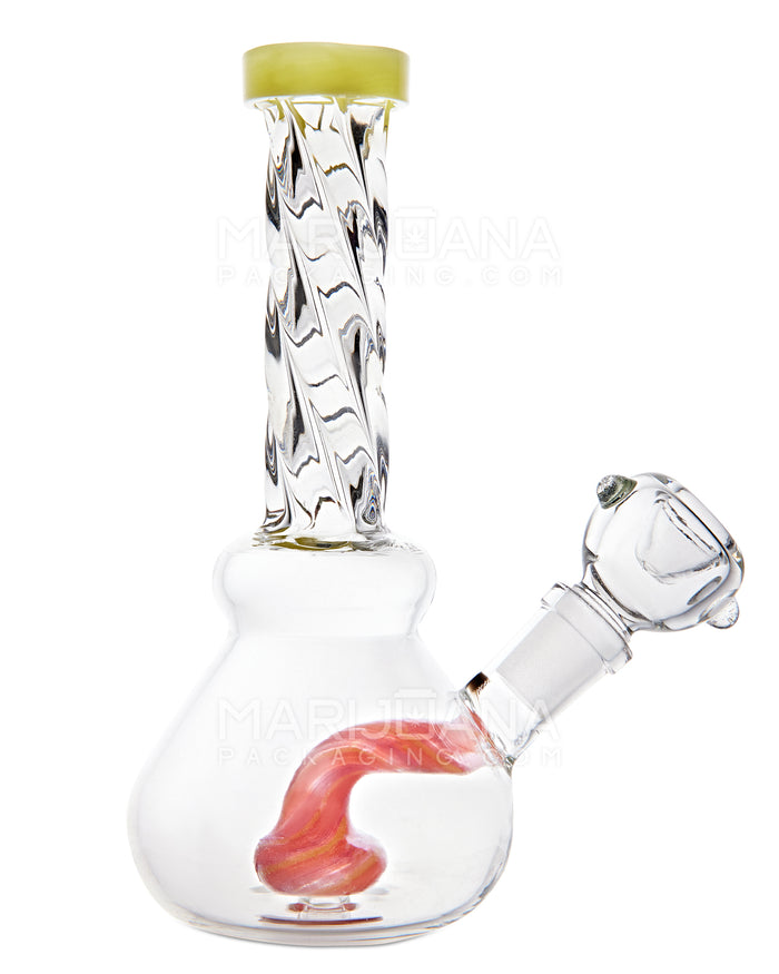 Spiral Neck Painted Circ Perc Glass Beaker Water Pipe | 6in Tall - 14mm Bowl - Yellow Image