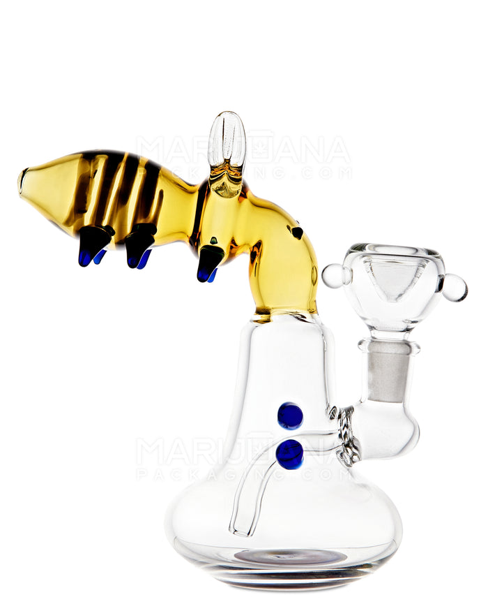 Bent Neck Honey Bee Wig Wag Glass Beaker Water Pipe | 6.5in Tall - 14mm Bowl - Yellow Image