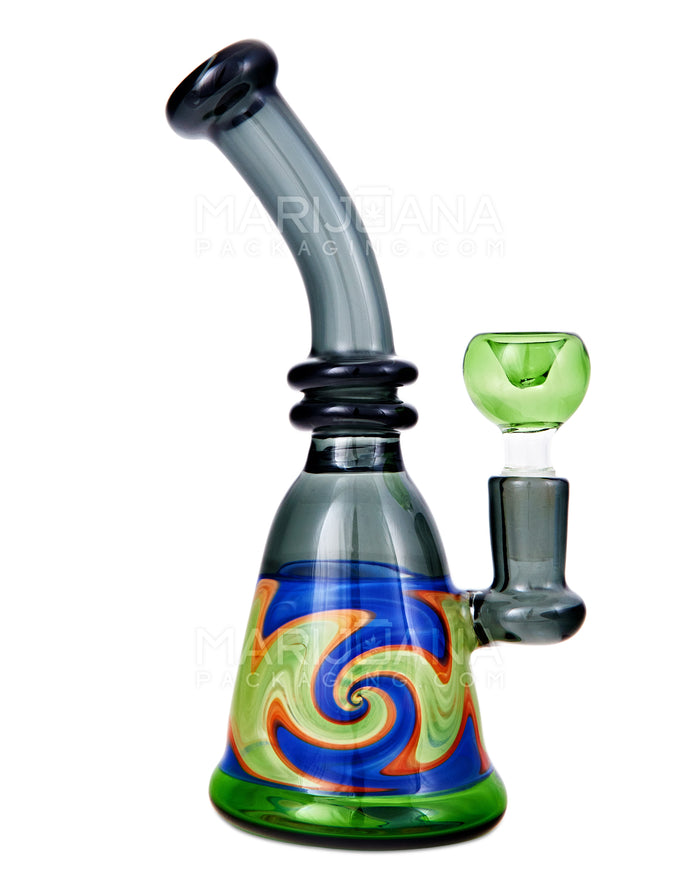 Bent Neck Wig Wag Glass Beaker Water Pipe | 8in Tall - 14mm Bowl - Smoke Image