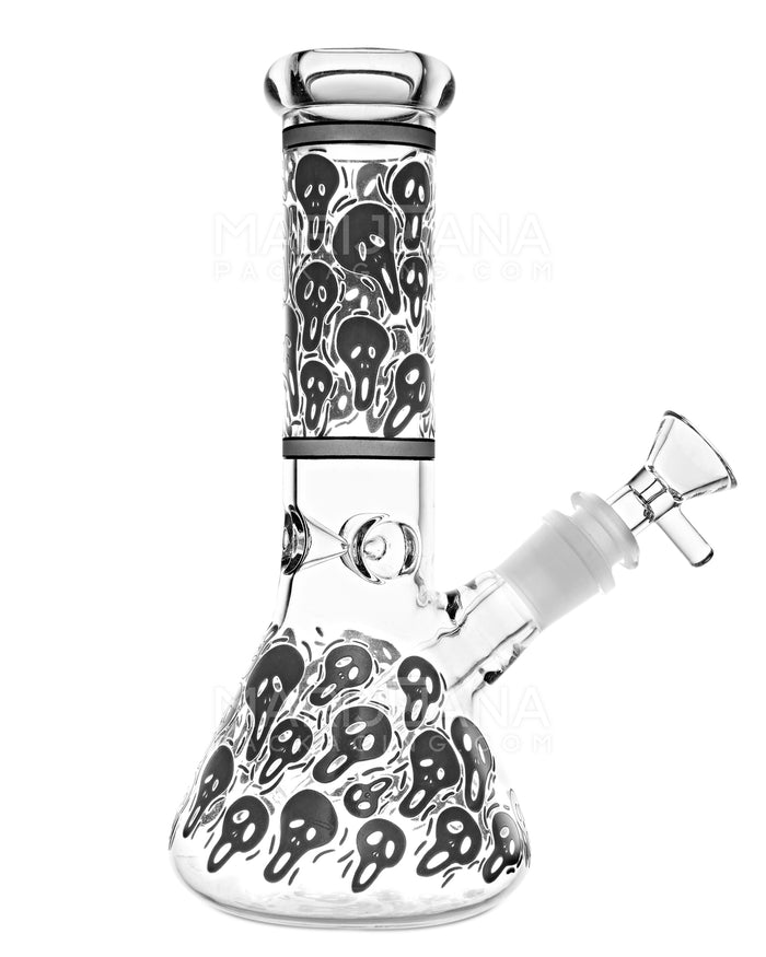 Glow-in-the-Dark | Straight Neck Scream Ghostface Glass Beaker Water Pipe | 8in Tall - 14mm Bowl - Clear Image