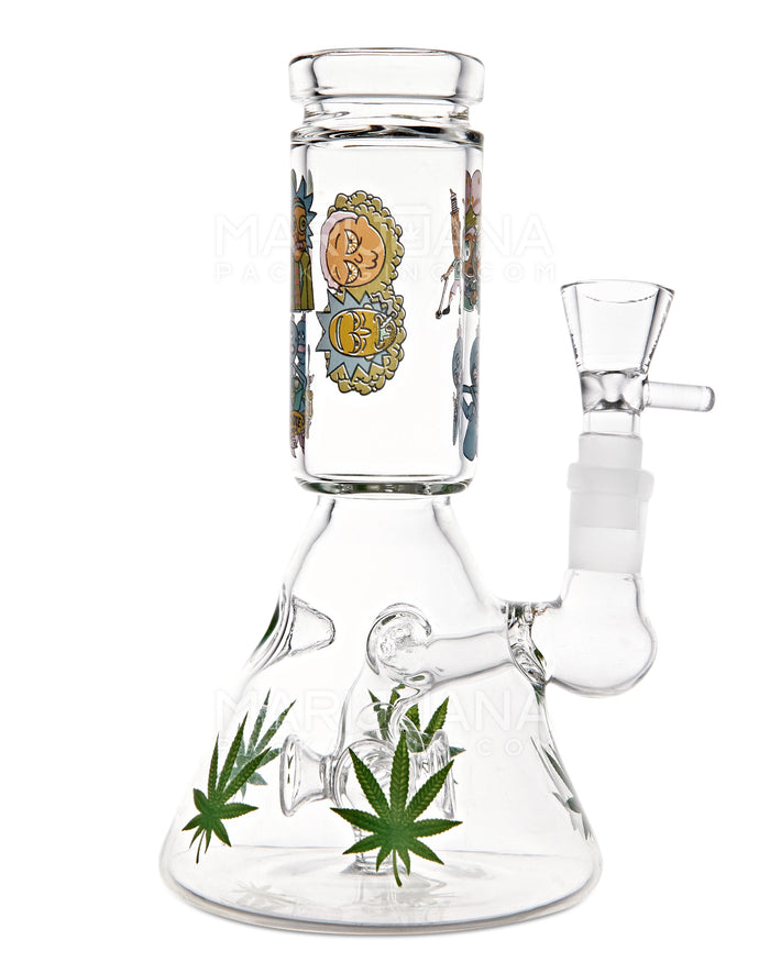 Straight Neck Megaphone Perc Decal Glass Beaker Water Pipe | 7in Tall - 14mm Bowl - Clear Image