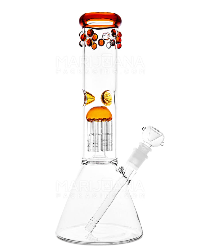 Straight Neck Tree Perc Thick Glass Beaker Water Pipe w/ Ice Catcher | 12in Tall - 14mm Bowl - Amber Image