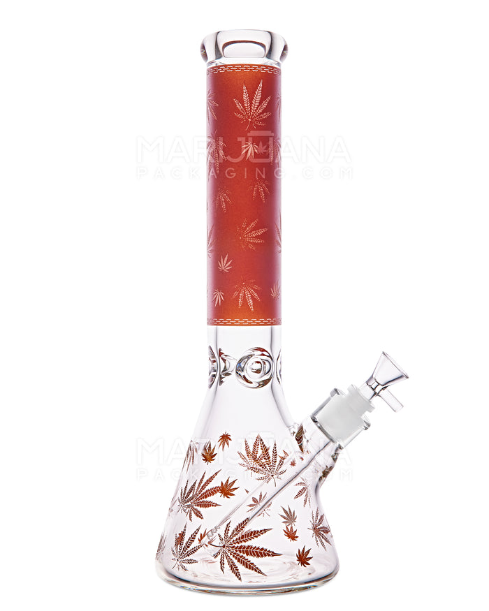 Straight Neck Decal Diffused Thick Glass Beaker Water Pipe w/ Ice Catcher | 14in Tall - 14mm Bowl - Rose Gold Image