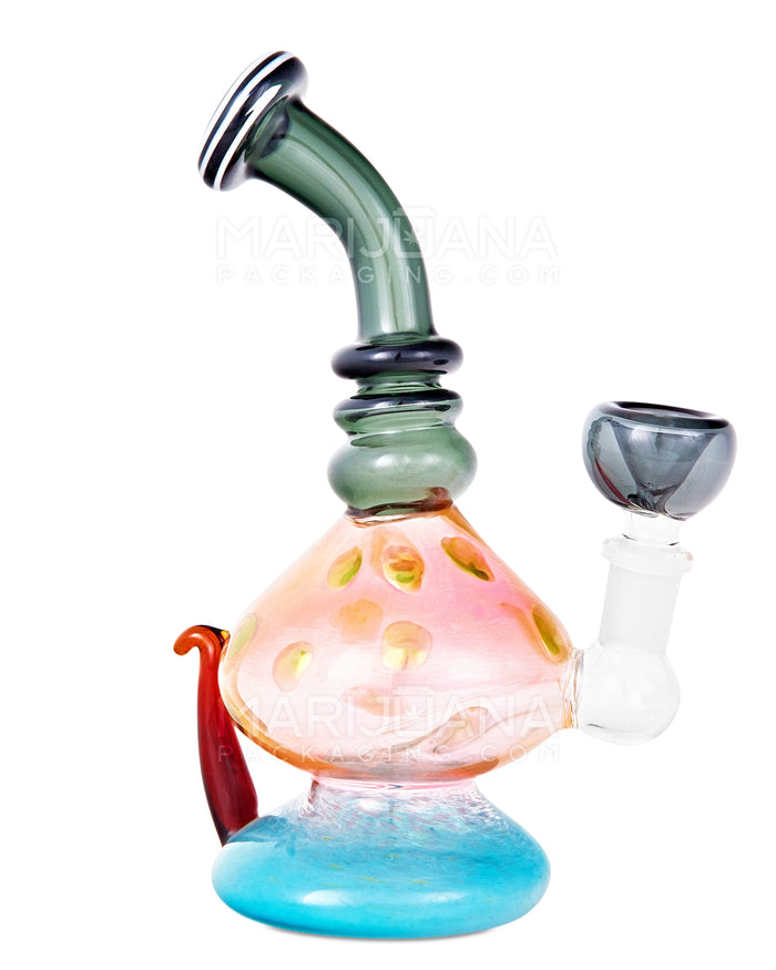 Bent Neck Inline Perc Frit & Fumed Glass Mushroom Water Pipe w/ Handle | 8in Tall - 14mm Bowl - Assorted Image