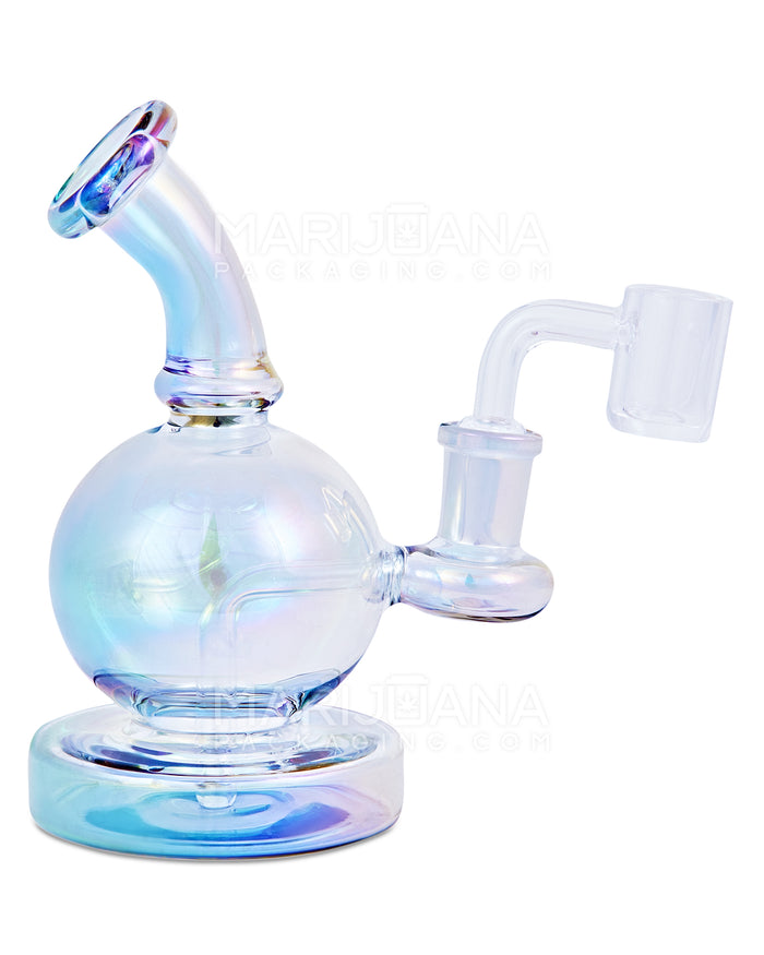 Bent Neck Glass Egg Dab Rig w/ Thick Base | 5.5in Tall - 14mm Banger - Iridescent Blue Image