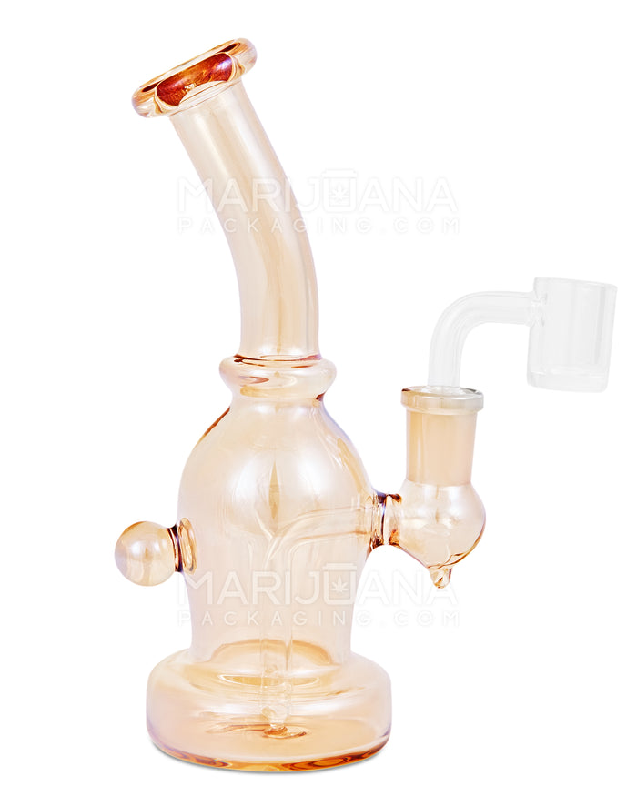 Bent Neck Iridescent Fumed Glass Dab Rig w/ Knocker | 6.5in Tall - 14mm Banger - Assorted Image