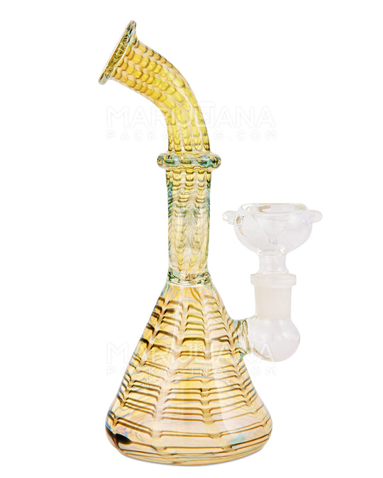 Bent Donut Neck Raked & Gold Fumed Glass Beaker Water Pipe | 7.5in Tall - 14mm Bowl - Black - 1