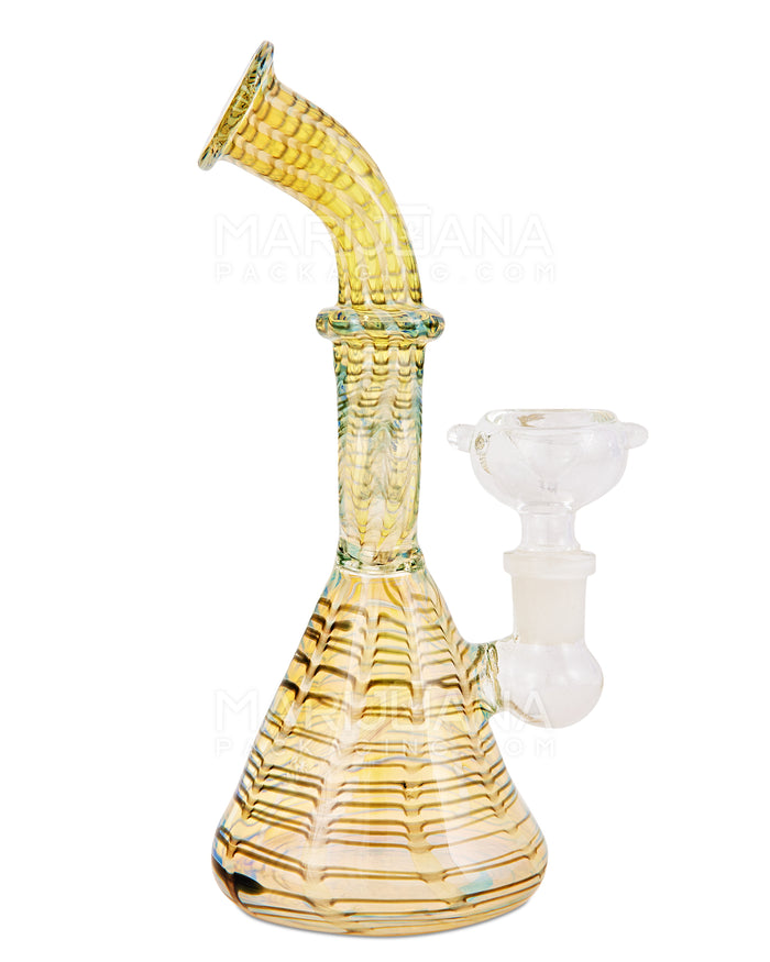 Bent Donut Neck Raked & Gold Fumed Glass Beaker Water Pipe | 7.5in Tall - 14mm Bowl - Black Image