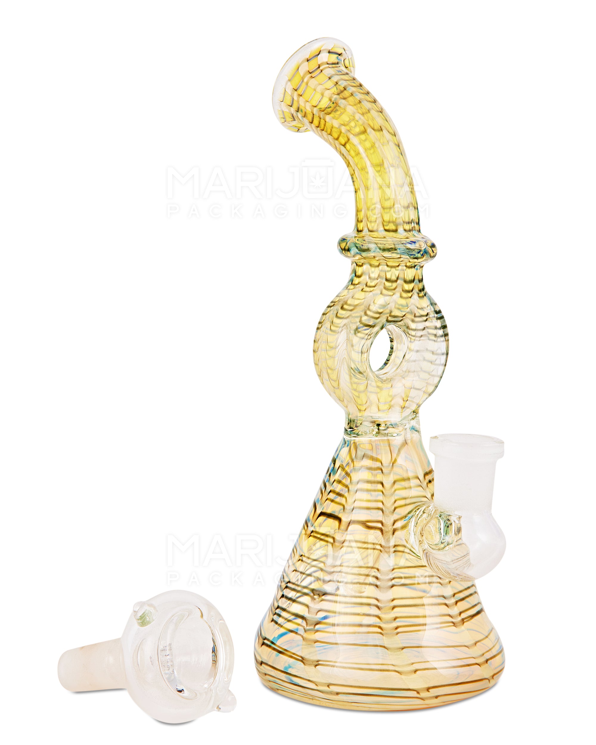 Bent Donut Neck Raked & Gold Fumed Glass Beaker Water Pipe | 7.5in Tall - 14mm Bowl - Black - 2