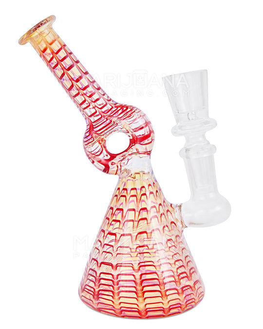 Bent Donut Neck Raked & Gold Fumed Glass Beaker Water Pipe | 7in Tall - 14mm Bowl - Red - 1