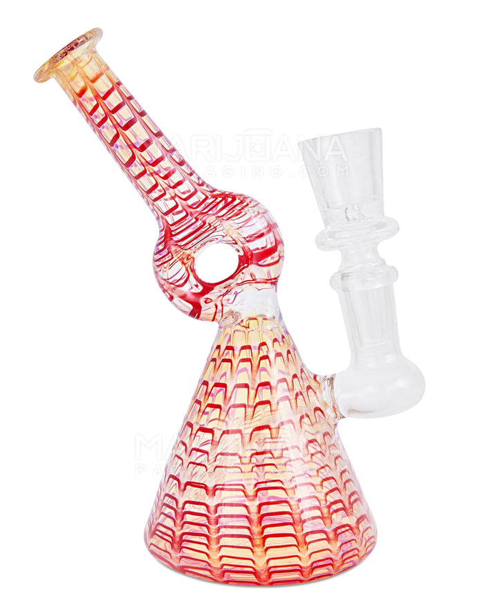 Bent Donut Neck Raked & Gold Fumed Glass Beaker Water Pipe | 7in Tall - 14mm Bowl - Red Image