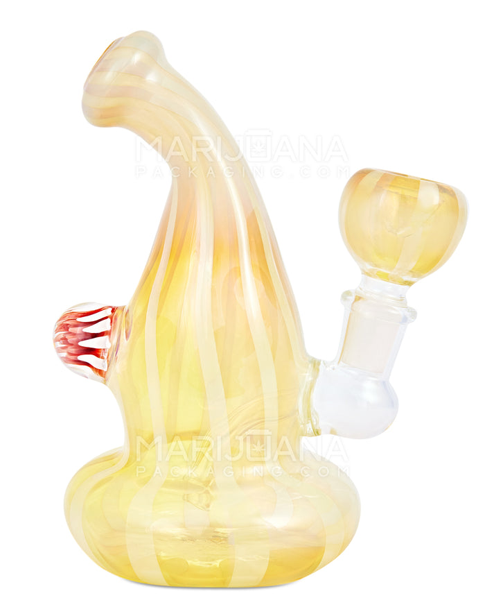 Bent Neck Gold Fumed Glass Water Pipe w/ Implosion Marble | 6in Tall - 14mm Bowl - Gold Image