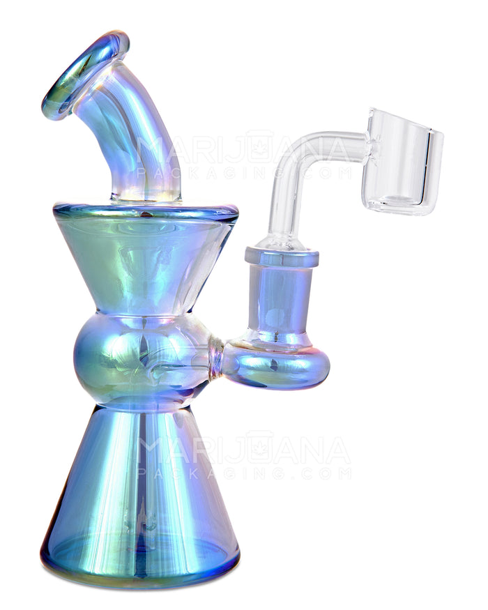 Bent Neck Hourglass Glass Dab Rig | 6in Tall - 14mm Banger - Blue Image