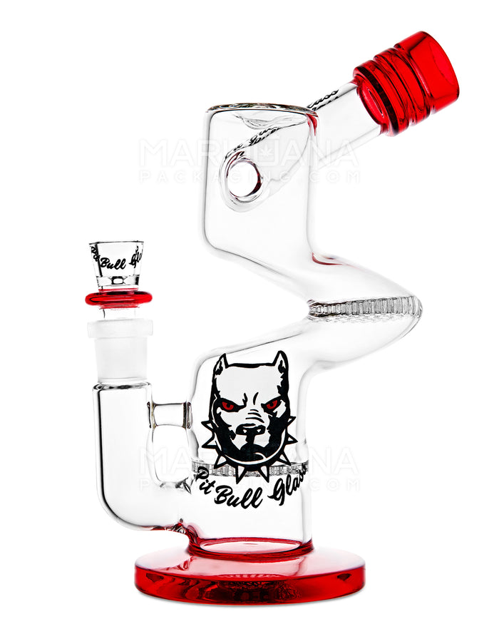 PIT BULL | Z-Neck Sidecar Double Honeycomb Perc Glass Water Pipe w/ Thick Base | 10in Tall - 14mm Bowl - Red Image